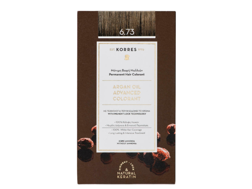 Korres Argan Oil Advanced Colorant 6.73, Βαφή Μαλλιών Χρυσό Κακάο, 50ml