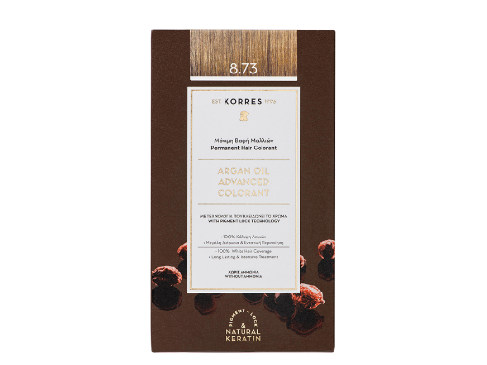 Korres Argan Oil Advanced Colorant 8.73, Βαφή Μαλλιών Χρυσή Καραμέλα, 50ml