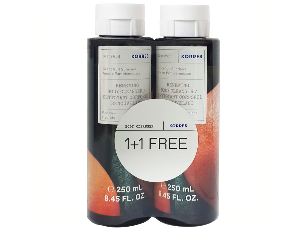 Korres Promo Pack Grapefruit Sunrise Renewing Body Cleanser, Αναζωογονητικό Αφρόλουτρο με Άρωμα Γκρέιπφρουτ, 2x250ml