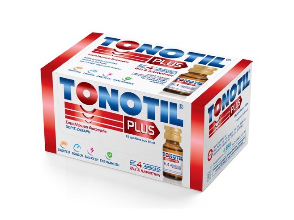 Tonotil Plus, Συμπλήρωμα Διατροφής με 4 Αμινοξέα B12 & Καρνιτίνη σε Φιαλίδια των 10ml, 15x10ml