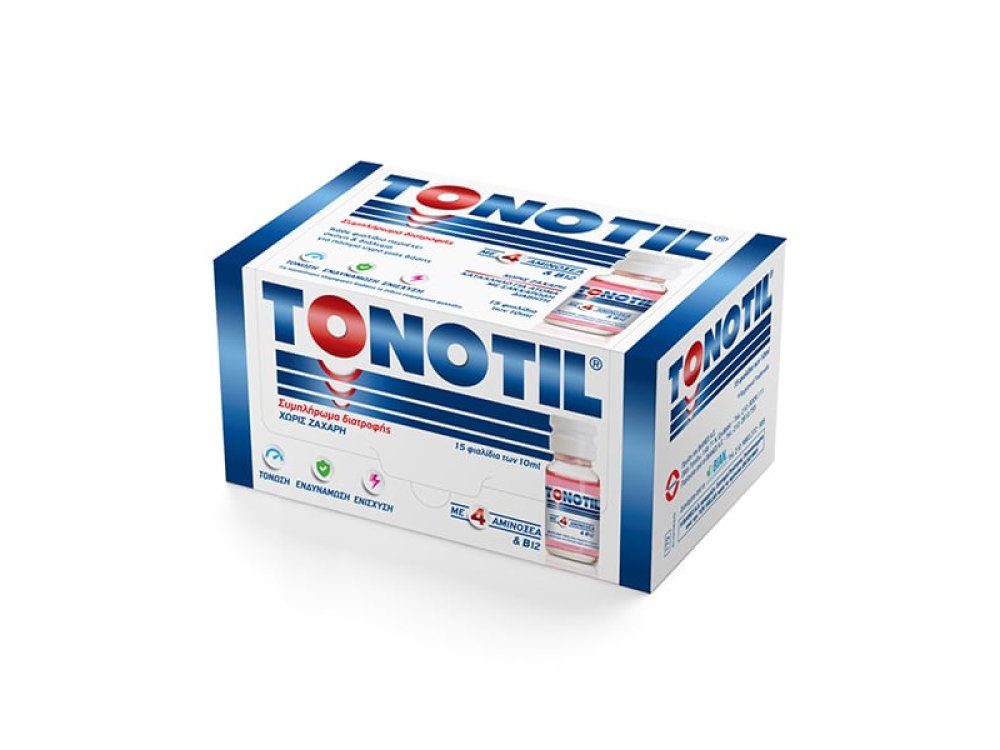 Tonotil Συμπλήρωμα Διατροφής με 4 Αμινοξέα & Βιταμίνη Β12 για Ενέργεια & Τόνωση, 15x10ml