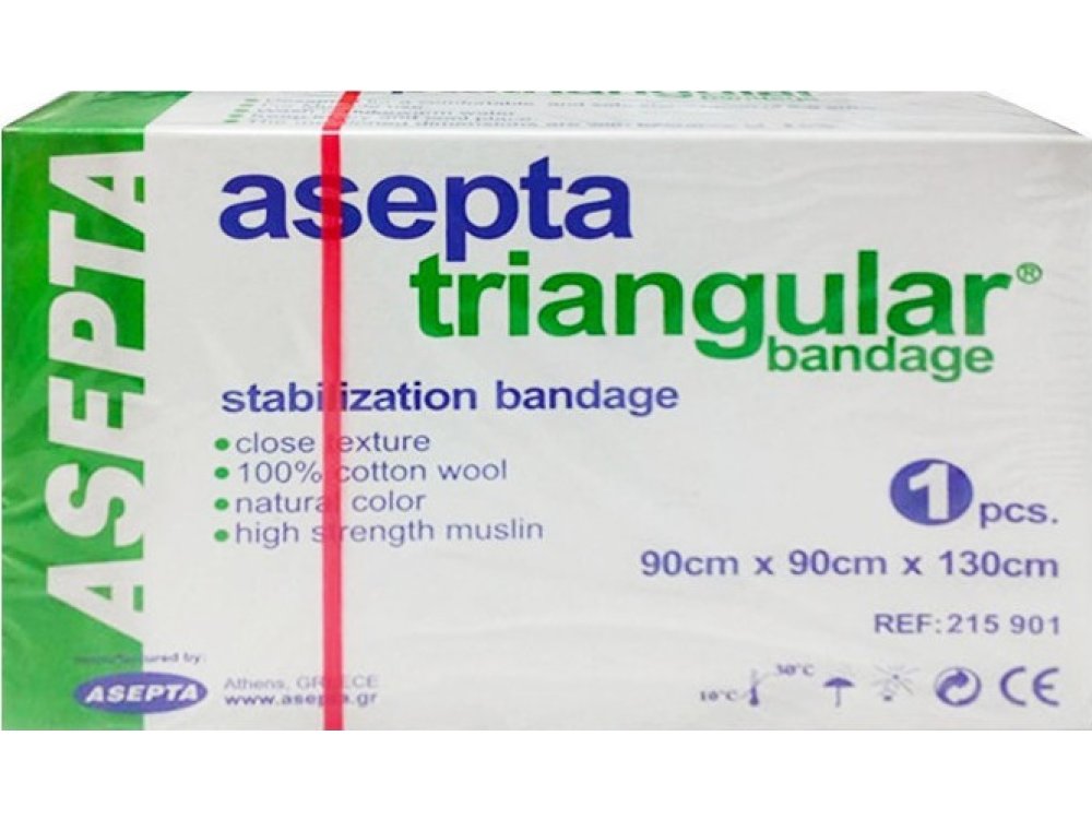 Asepta Triangular Bandage, Τριγωνικός Επίδεσμος 90x90 x130cm, 1τμχ