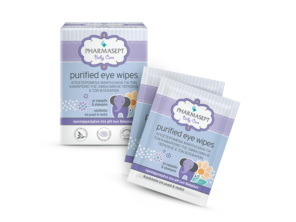Pharmasept Baby Care Purified Eye Wipes, Αποστειρωμένα Μαντηλάκια για τον Καθαρισμό της Οφθαλμικής Περιοχής και των Βλεφάρων, 10τμχ