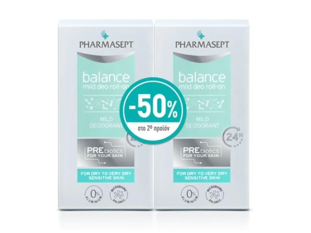 Pharmasept Promo (-50% στο 2ο προϊόν) Balance Mild Deo Roll-On Απαλό Αποσμητικό για Ξηρές/Ευαίσθητες Επιδερμίδες, 2x50ml