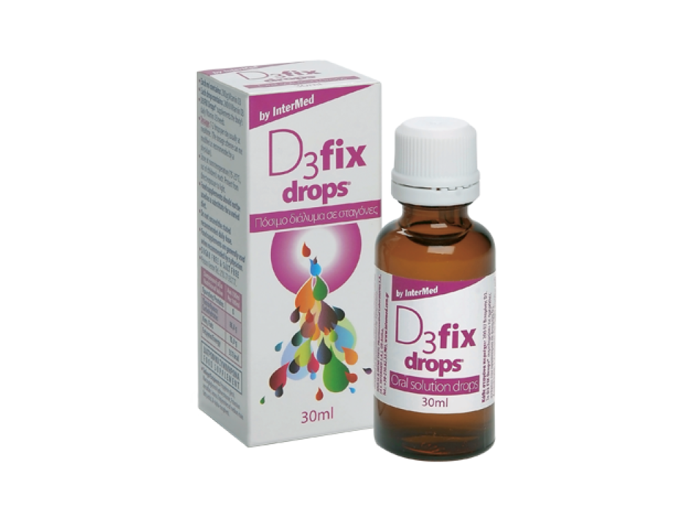 Intermed D3 Fix Drops Oral Solution Drops 200IU,  Συμπλήρωμα Διατροφής Βιταμίνης D3 σε Σταγόνες, 30ml