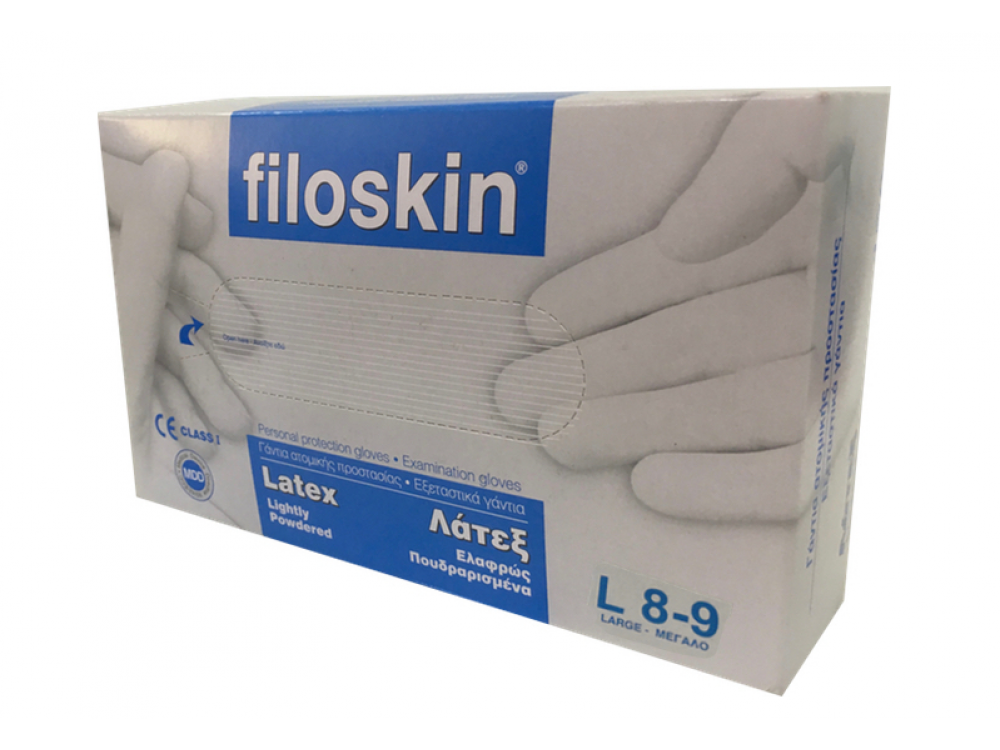Filoskin Γάντια Latex μιας Χρήσεως Ελαφρώς Πουδραρισμένα 8-9 Large (100τεμ)