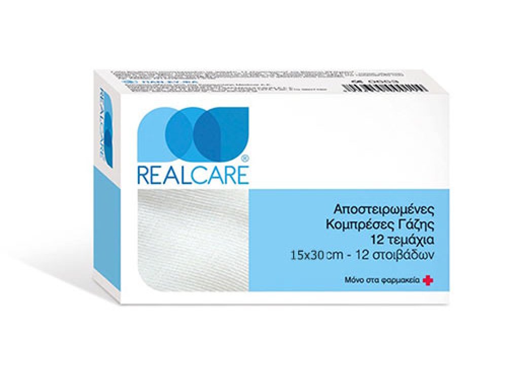 REAL CARE Γάζες Αποστειρωμένες 15x30cm, 12 τμχ