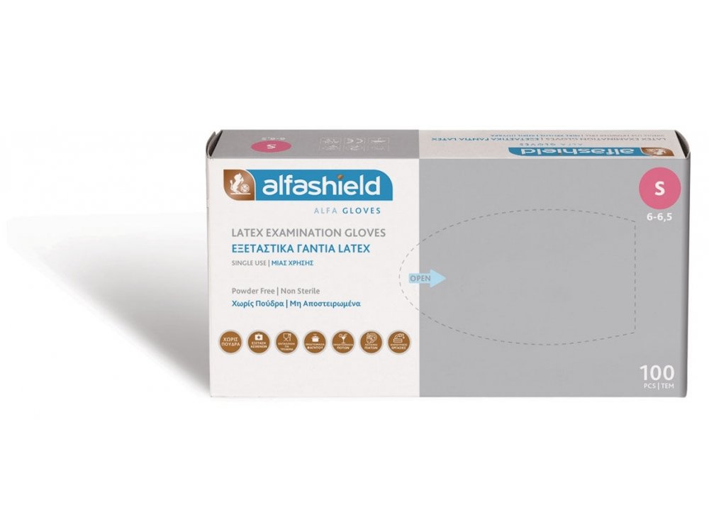 Alfa Gloves Εξεταστικά Γάντια Λάτεξ Χωρίς Πούδρα / Small (100 τεμάχια)