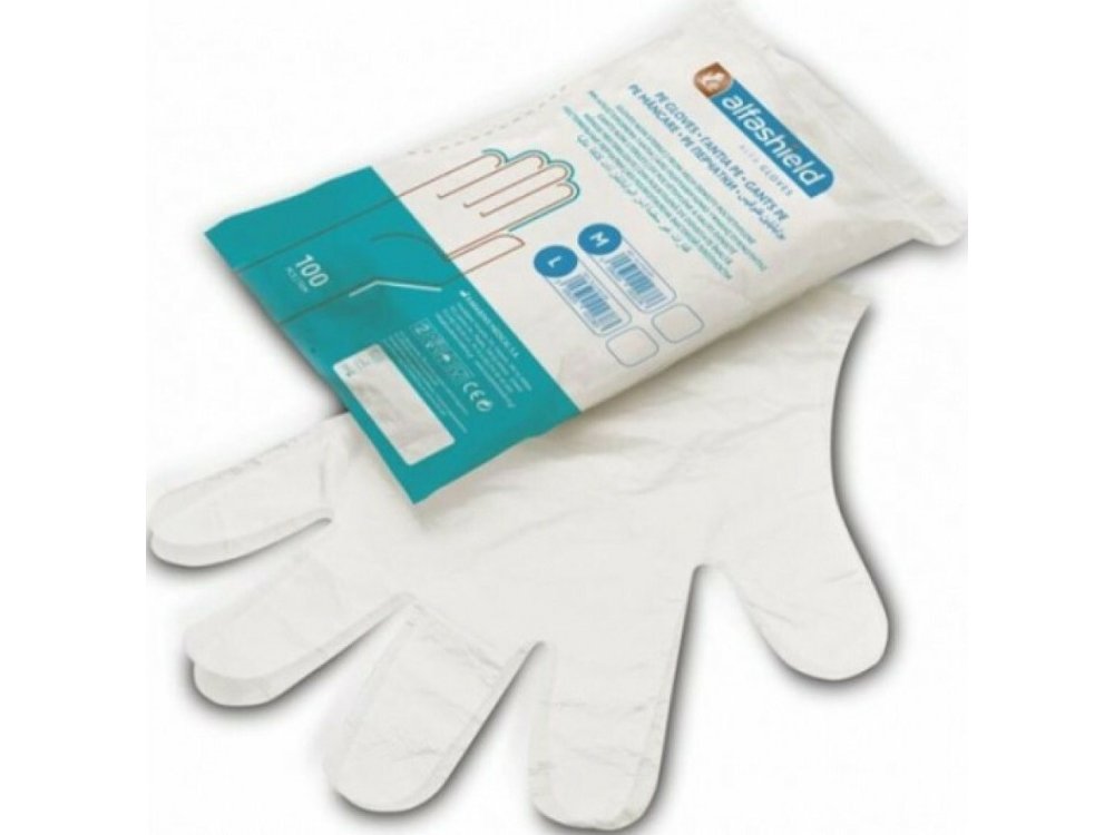 Karabinis Medical Alfashield Alfa Gloves, Γάντια Πολυαιθυλενίου Υψηλής Πυκνότητας σε Διάφανο Χρώμα Χωρίς Πούδρα, 100τμχ