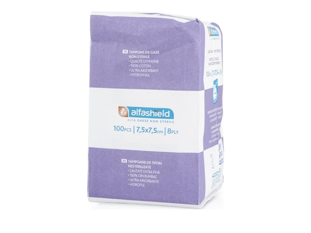 Alfashield Μη Αποστειρωμένες Γάζες 8 Στρώσεων (7,5x7,5cm), 100τεμ