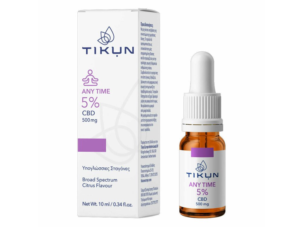 Tikun Any Time 5% CBD 500mg Citrus, Έλαιο Κάνναβης σε Σταγόνες  με Γεύση Κίτρο, 10ml