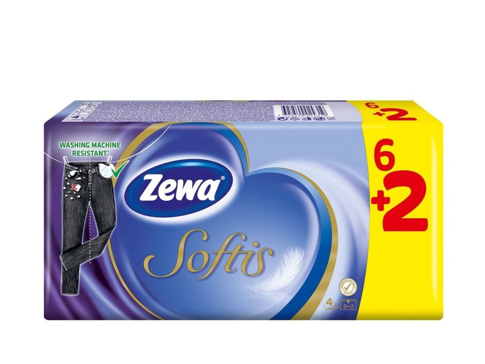 Zewa Softis Classic 10, Χαρτομάντηλα Τετράφυλλα 6+2Δώρο Συσκευασίες των 10, 8τμχ