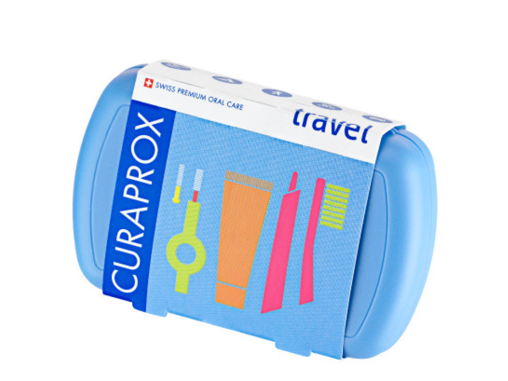 Curaprox Be You Travel Set Blue (Μπλε), Οδοντόβουρτσα ταξιδίου CS 5460, Οδοντόκρεμα Φυσικής Λεύκανσης Be You 10ml, Λαβή, 2 Μεσοδόντια Βουρτσάκια