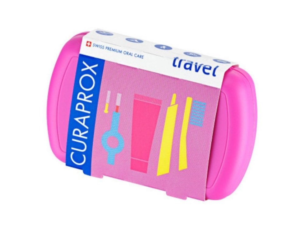 Curaprox Travel Set Πακέτο Στοματικής Υγιεινής Ταξιδίου Χρώμα Ροζ 5 Τμχ