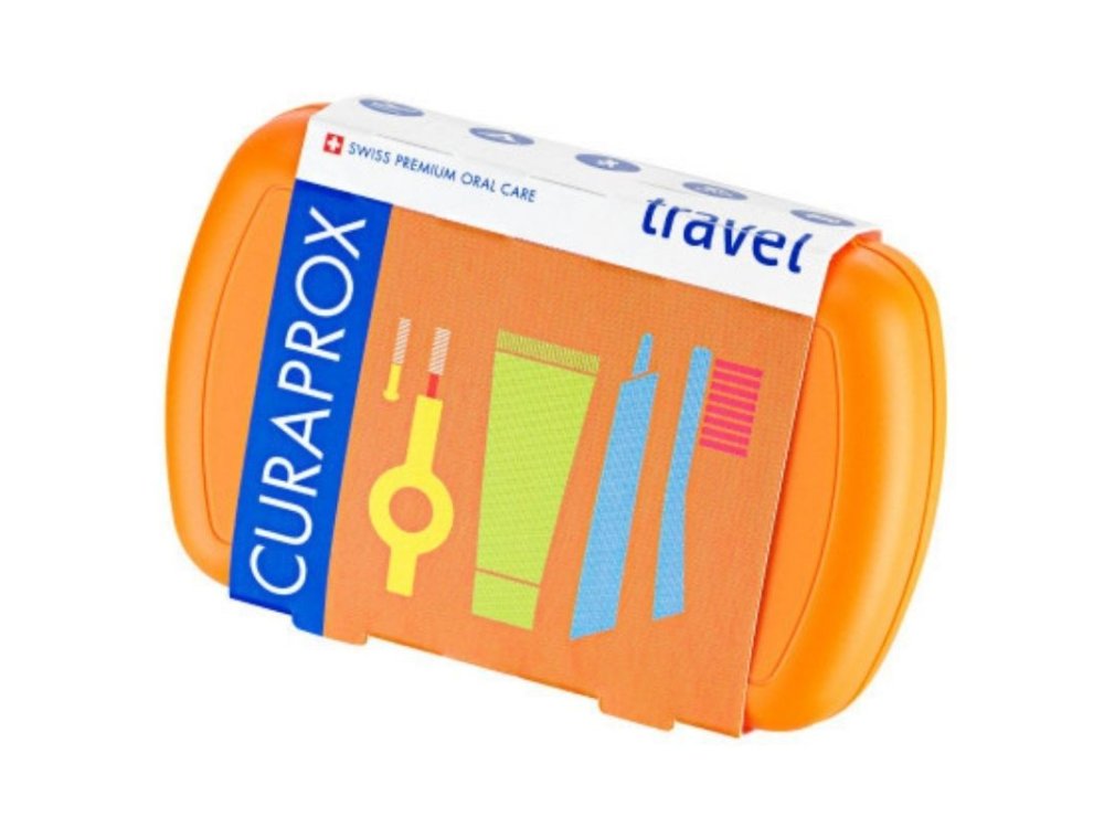 Curaprox Be You Travel Set Orange (Πορτοκαλί), Οδοντόβουρτσα ταξιδίου CS 5460, Οδοντόκρεμα Φυσικής Λεύκανσης Be You 10ml, Λαβή, 2 Μεσοδόντια Βουρτσάκια