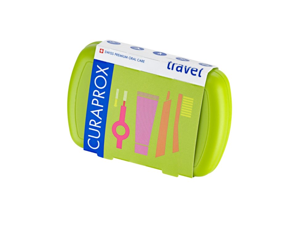 Curaprox Be You Travel Set Green (Πράσινο), Οδοντόβουρτσα ταξιδίου CS 5460, Οδοντόκρεμα Φυσικής Λεύκανσης Be You 10ml, Λαβή, 2 Μεσοδόντια Βουρτσάκια