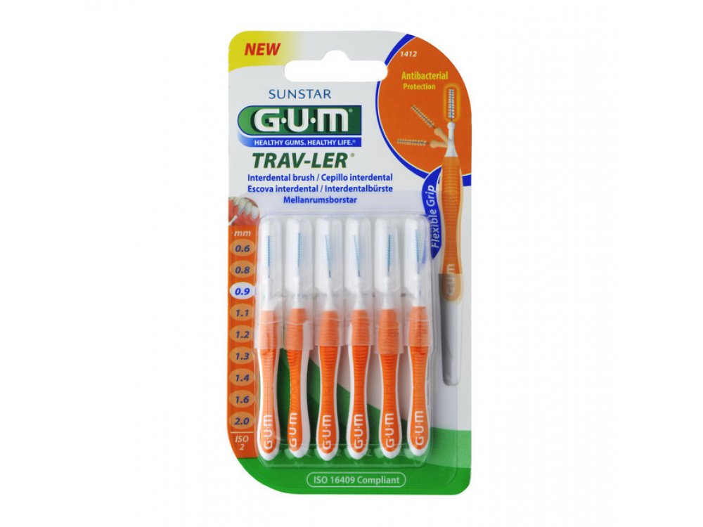 Gum Trav-ler Interdental Brush (1412), Μεσοδόντια Βουρτσάκια 0,9mm Πορτοκαλί, 6τμχ