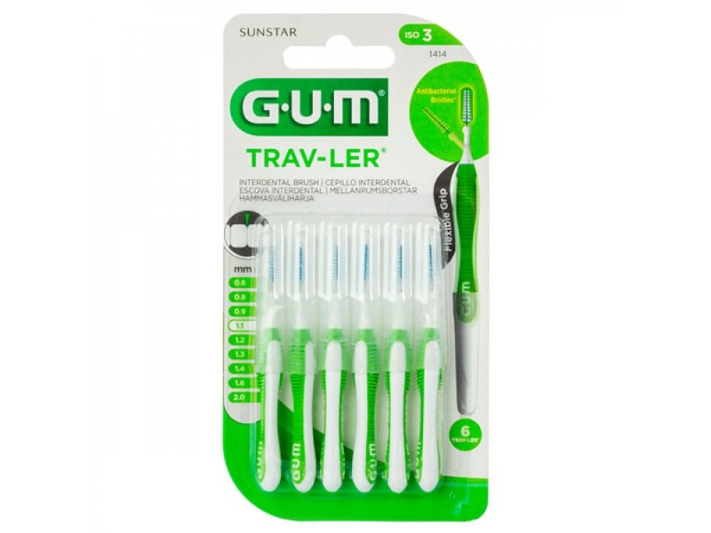 Gum Trav-ler Interdental Brush (1414), Μεσοδόντια Βουρτσάκια 1,1mm Πράσινα, 6τμχ