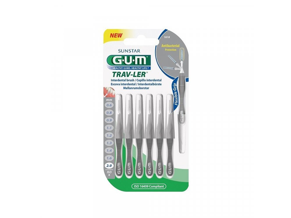 Gum Trav-ler Interdental Brush (1618), Μεσοδόντια Βουρτσάκια 2,0mm Γκρι, 6τμχ