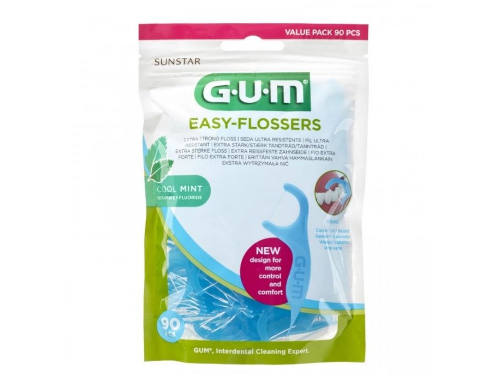 Gum (890) Easy Flossers New,  Κηρωμένο Οδοντικό Νήμα με Γεύση Μέντας,  90τμχ