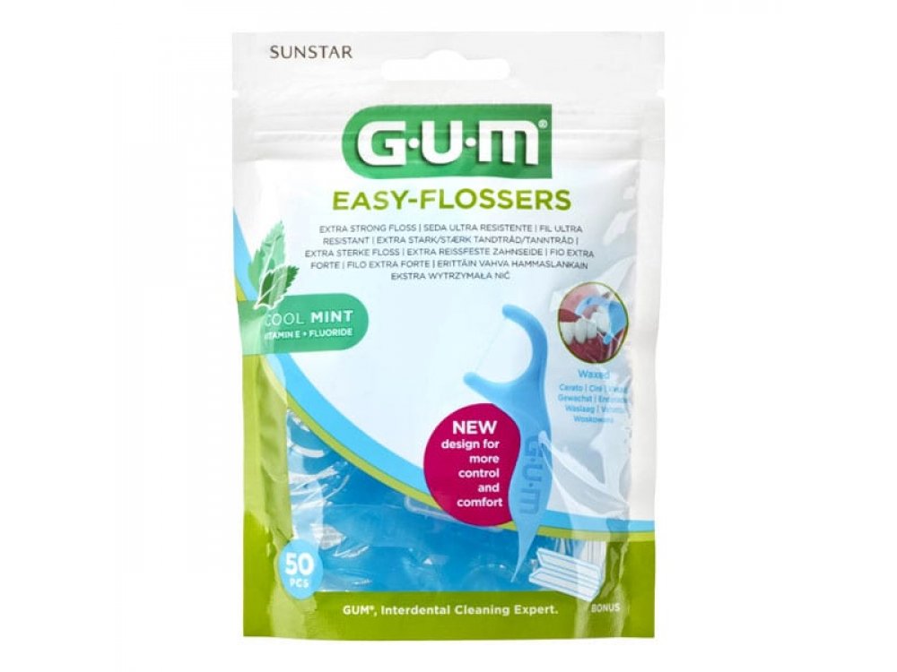 Gum (890) Easy Flossers New,  Κηρωμένο Οδοντικό Νήμα με Δροσιστική Γεύση Μέντας, 50τμχ