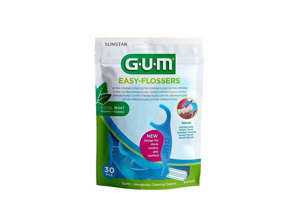 GUM 890 EASY FLOSSERS Οδοντικό Νήμα σε Διχάλες, Με γεύση μέντας, (σακουλάκι με 30 τμχ)