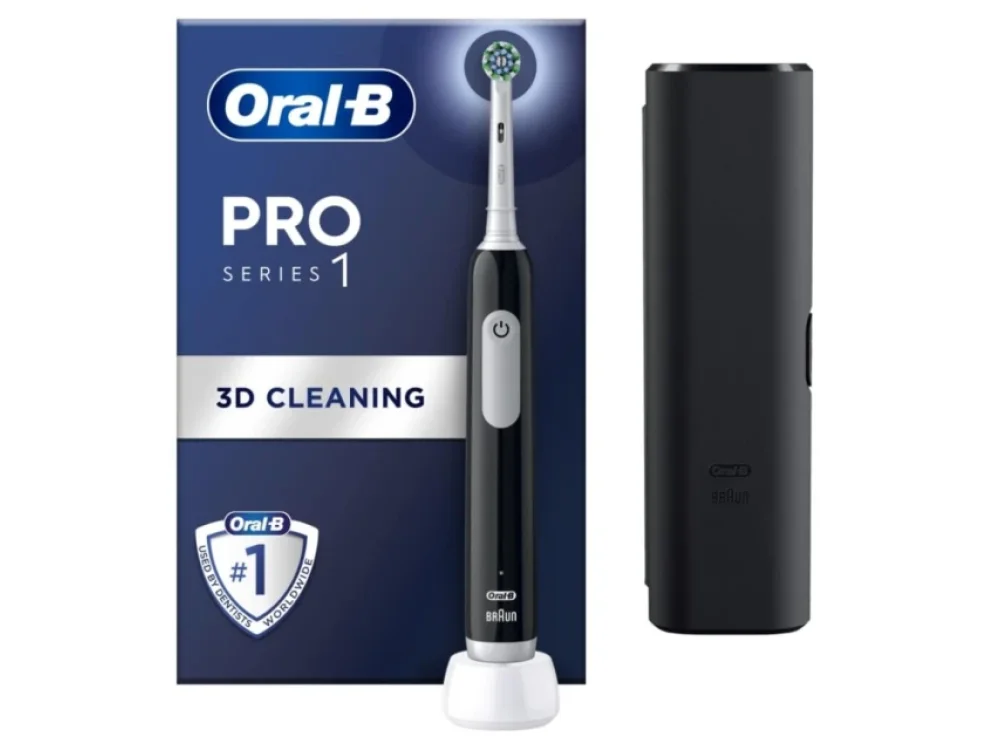 Oral-B Pro Series 1 Electric Toothbrush Black & Travel Case Ηλεκτρική Οδοντόβουρτσα Mαύρη & Θήκη Ταξιδίου, 1τεμ