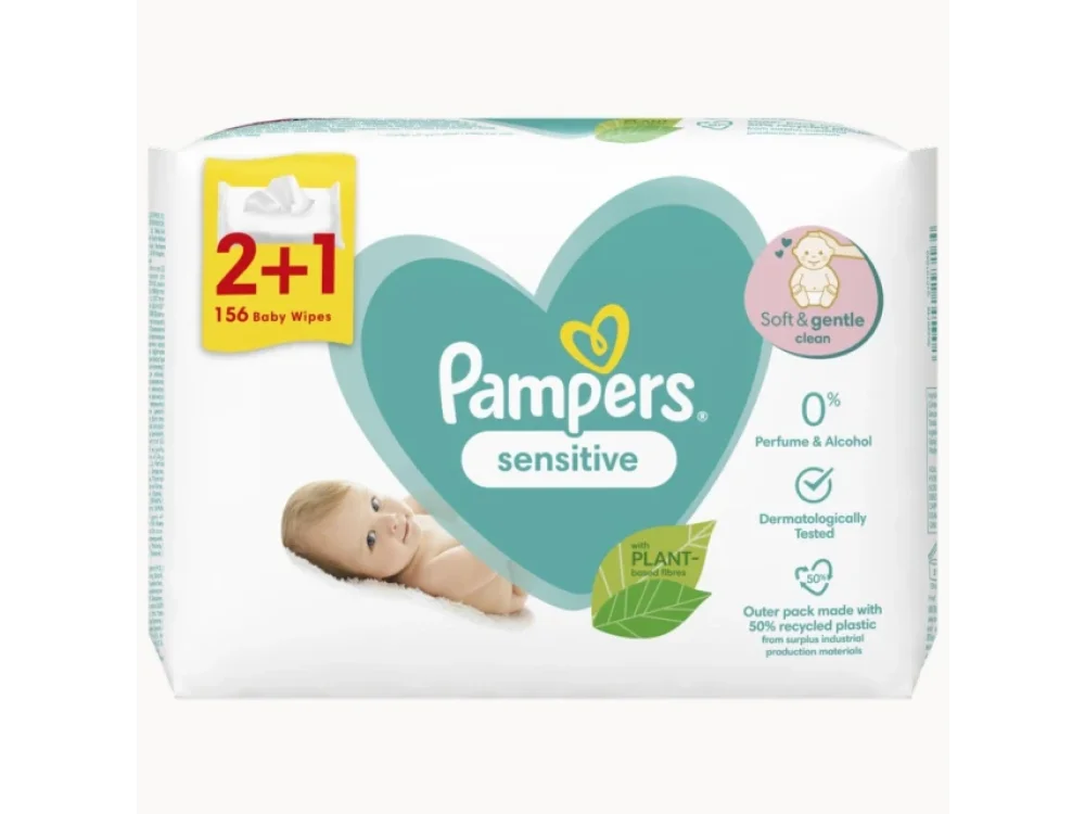 Pampers Sensitive Baby Wipes, 156 τμχ