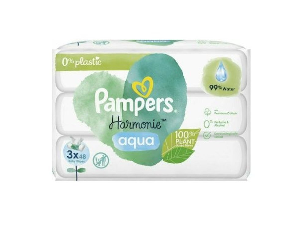 Pampers Promo (2+1) Harmonie Aqua Baby Wipes Μωρομάντηλα, 3x48τεμ, 1σετ