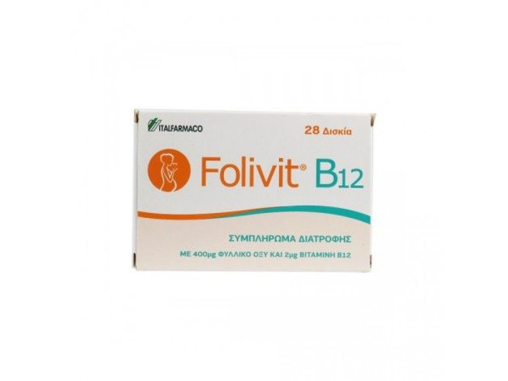 FOLIVIT B12 Συμπλήρωμα Διατροφής με Φυλλικό Οξύ 400μg & Βιταμίνη Β12 2μg 28TABS