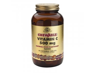 Solgar Chewable Vitamin C 500mg Raspberry Μασώμενες Ταμπλέτες Βιταμίνη C για Ενίσχυση Ανοσοποιητικού, Πρόληψη & Αντιμετώπιση Κρυολογήματος με Γεύση Σμέουρο, 90chew. tabs