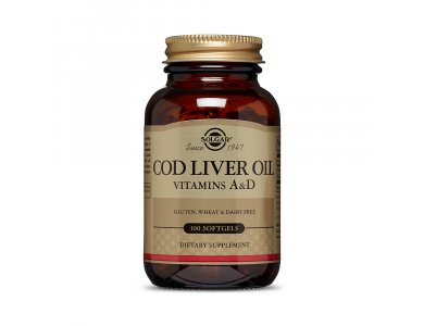 Solgar Cod Liver Oil Συμπλήρωμα Διατροφής Μουρουνέλαιο με Βιταμίνες Α & D Ιδανικό για την Καλή Λειτουργία του Καρδιαγγειακού & Ανοσοποιητικού Συστήματος, 100softgels