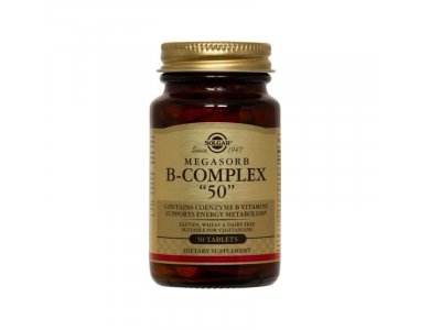 Solgar Megasorb Vitamin B-Complex "50" Σύμπλεγμα Βιταμινών Β για Τόνωση του Ανοσοποιητικού & Νευρικού Συστήματος - Ιδανικό για Ενίσχυση Συγκέντρωσης & Μείωση Κόπωσης, 50 tabs