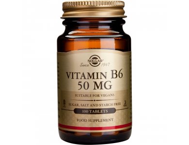 Solgar Vitamin Β6 50mg Συμπλήρωμα Διατροφής Βιταμίνη Β6 για Ενίσχυση Νευρικού Συστήματος - Ιδανικό για Περιπτώσεις Προεμμηνορροϊκού Συνδρόμου & Κατακράτησης Νερού, 100tabs