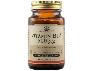 Solgar Vitamin B12 500 μg Συμπλήρωμα Διατροφής Βιταμίνη B12 για την Ομαλή Λειτουργία του Νευρικού Συστήματος, 50veg.caps