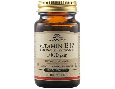 Solgar Vitamin B12 1000 μg Μασώμενα Δισκία Βιταμίνη B12 για την Ομαλή Λειτουργία του Νευρικού Συστήματος, 100capsules