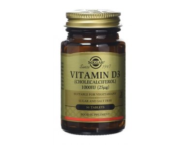 Solgar Vitamin D3 1000 IU (25μg) Συμπλήρωμα Διατροφής Βιταμίνης D3 με Πολλαπλά Οφέλη για τον Οργανισμό, Ιδανικό για την Υγεία των Οστών & των Αρθρώσεων, 90tabs