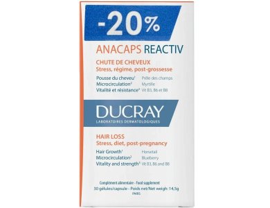 Ducray Anacaps Reactiv Συμπληρωμα Διατροφης Για Οξειες Καταστασεις Τριχοπτωσης 30Caps