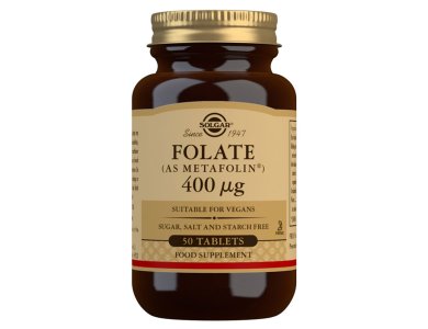 Solgar Folate 400mcg (as Metafolin), Φολικό Οξύ, Συμπλήρωμα Διατροφής για Ενίσχυση του Ανοσοποιητικού και Ομαλή Εγκυμοσύνη, 50tabs