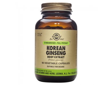 Solgar Korean Ginseng Root Extract, Κορεάτικο Τζίνσενγκ Panax για Ενέργεια & Τόνωση του Οργανισμού, 60veg.caps