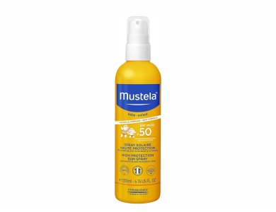 Mustela High Protection Sun Spray SPF50+, Βρεφικό & Παιδικό Αντηλιακό Σώματος & Προσώπου Πολύ Υψηλής Προστασίας, 200ml