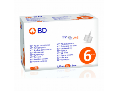 BD Thin Wall Αποστειρωμένες Βελόνες για Πένες Ινσουλίνης 31GX6MM, 100 Tμχ