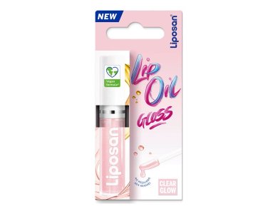 Liposan Lip Oil Gloss Clear Glow Vegan Friendly, Για Άμεση Ενυδάτωση, 5,5ml