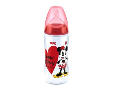 Nuk First Choice Plus Temperature Control Mickey & Minnie,  Πλαστικό Μπιμπερό  Κατά των Κολικών με Θηλή Σιλικόνης Χωρητικότητας 300ml 6-18m Κόκκινο, 1τμχ