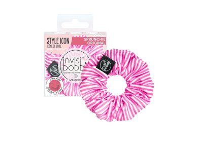 Invisibobble Original Sprunchie, Λαστιχάκια Μαλλιών με Κομψό Ριγέ Ύφασμα Ροζ - Λευκό, 1τμχ