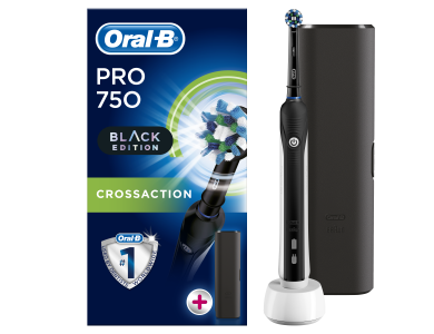 Oral B Pro 750 3D CrossAction Black Edition Ηλεκτρική Οδοντόβουρτσα & ΔΩΡΟ Θήκη Ταξιδιού, 1 τεμάχιο