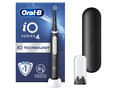 Oral-B iO Series 4, Ηλεκτρική Οδοντόβουρτσα με Χρονομετρητή, Αισθητήρα Πίεσης και Θήκη Ταξιδίου Μαύρη, 1τμχ