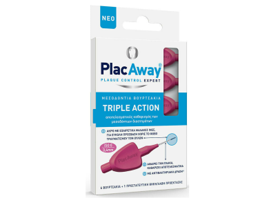 Plac Away Triple Action, Μεσοδόντια Βουρτσάκια 0.4mm ISO 0 Ροζ, 6τμχ