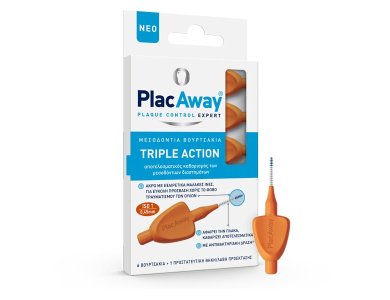 Plac Away Triple Action, Μεσοδόντια Βουρτσάκια 0.45mm ISO 1 Πορτοκαλί, 6τμχ