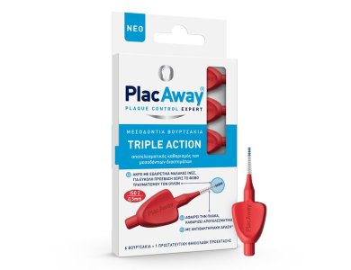 Plac Away Triple Action, Μεσοδόντια Βουρτσάκια 0.5mm ISO 2 Κόκκινα, 6τμχ